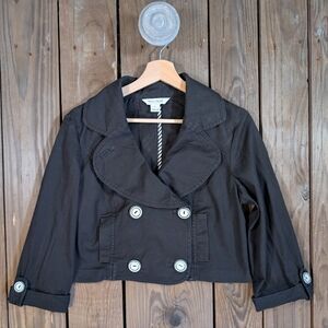 White House Black Market Black Cropped Double-Breasted Pea Jacket 6